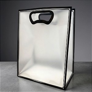 Sacola Transparente Fosca Pvc Alça Plana Preto - 40x30x12cm - 1 unidade - 1 unidade - Cromus - Rizzo