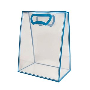 Sacola Transparente Fosca Pvc Alça Plana Azul Claro - 30x23x15cm - 10 unidades - 10 unidades - Cromus - Rizzo