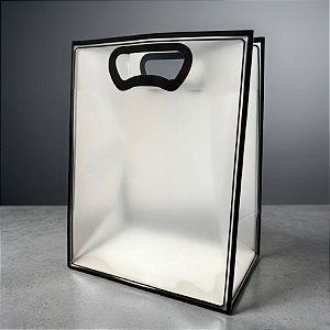 Sacola Transparente Fosca Pvc Alça Plana Preto - 30x23x15cm - 1 unidade - 1 unidade - Cromus - Rizzo