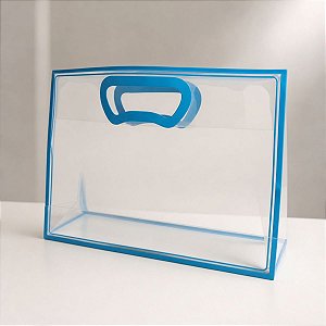 Sacola Transparente Fosca Horizontal Pvc Alça Plana Azul Claro - 22x30x9cm - 10 unidades - 10 unidades - Cromus - Rizzo