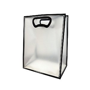 Sacola Transparente Fosca Pvc Alça Plana Preto - 25x15x9cm - 1 unidade - 1 unidade - Cromus - Rizzo