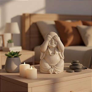 Escultura Buda em Cimento - Cego - Bege - 11,5x6cm - 1 unidade - Rizzo