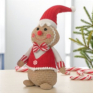 Peso de Porta Boneco Gingerbread - Touca Papai Noel - 15x9x26cm - 1 unidade - Cromus - Rizzo