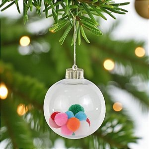 Bola de Natal - Pompons coloridos - 8x8cm  - 6 unidades - Cromus - Rizzo