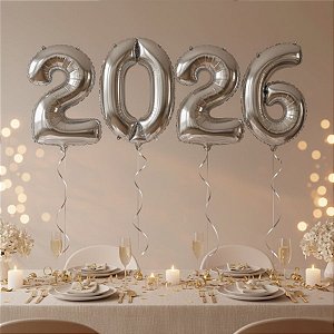 Balão de Festa Microfoil 16" 40cm - Kit "2026" Prata - 1 unidade - Rizzo