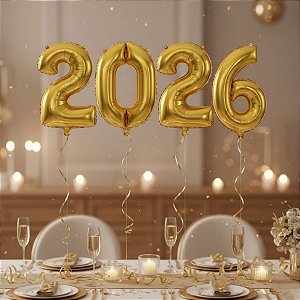 Balão de Festa Microfoil 16" 40cm - Kit "2026" Dourado - 1 unidade - Rizzo