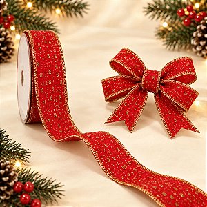 Fita Decorativa - Vermelha com Glitter Dourado - 3,8x914cm - 1 unidade - Rizzo