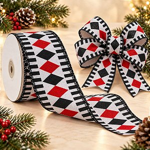 Fita Decorativa - Losango Vermelho e Preto - 6,3x914cm - 1 unidade - Rizzo