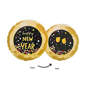 Balão de Festa Microfoil 18" 46cm - Happy New Year 2 Sides - 1 unidade - Rizzo