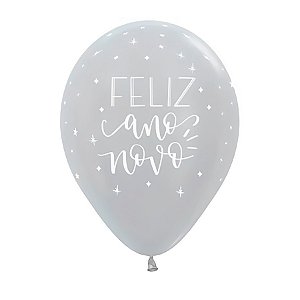 Balão de Látex Satin Decorado - Ano Novo (Cor: 481) - 11" 28cm  - 50 unidades - Sempertex - Rizzo
