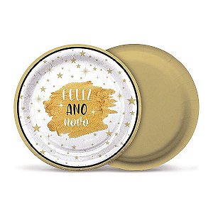 Prato de Papel Feliz Ano Novo 18cm - 08 unidades - Cromus Reveillon - Rizzo Embalagens