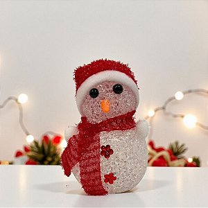 Enfeite Decorativo de Natal com Luz - Boneco de Neve com Cachecol - Vermelho - 18cm - 1 unidade - Rizzo