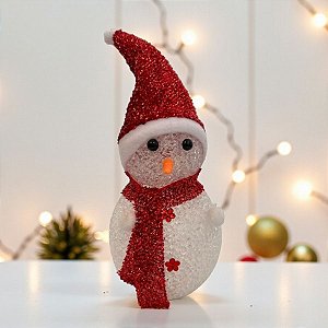 Enfeite Decorativo de Natal com Luz - Boneco de Neve com Cachecol - Vermelho Brilhante - 18cm - 1 unidade - Rizzo
