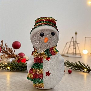Enfeite Decorativo de Natal com Luz - Boneco de Neve com Cachecol - Dourado/Verde/Vermelho - 18cm - 1 unidade - Rizzo