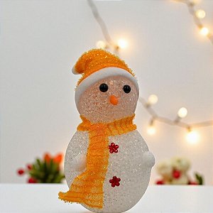 Enfeite Decorativo de Natal com Luz - Boneco de Neve com Cachecol - Laranja - 18cm - 1 unidade - Rizzo