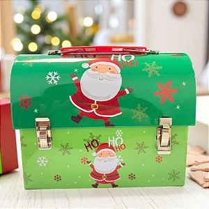 Lata de Metal de Natal - Caixa Maleta Cofre Verde - 13x17x8cm - 1 unidade - Rizzo