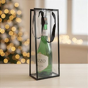Sacola Transparente PVC Com Borda e Alça de Cordão Preto - 34x13x9cm - 1 unidade - Rizzo