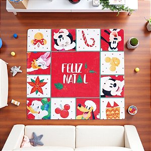 Tapete Turma do Mickey de Natal - Quadrado - 150x150cm - 1 unidade - Disney Original - Rizzo