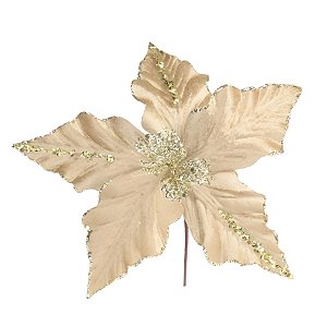 Poinsétia Decorativa - Ouro com Glitter Dourado - 26x26x10cm - 1 unidade - Cromus - Rizzo