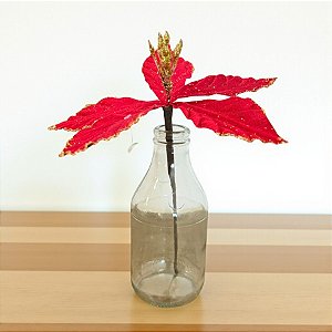 Poinsétia Decorativa - Veludo Vermelho com Glitter Dourado - 18,5x17,5x6cm - 1 unidade - Cromus - Rizzo