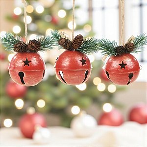 Enfeite Para Pendurar de Natal - Guizo Vermelho - 7x9x5cm - 3 unidades - Cromus - Rizzo