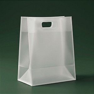 Sacola Transparente Fosca Pvc Alça Plana Branco - 30x25x15cm - 12 unidades - Rizzo