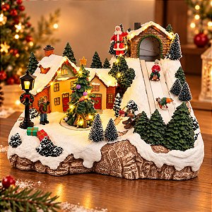 Cenário De Natal - Montanha de Ski de Natal com Som , Luz e Movimento - 30x26x21cm - RZO02328 - 1 un - Rizzo