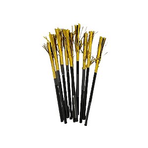 Canudo De Papel Preto Com Franja - Dourado - 20cm - 10 unidades - Artlille  - Rizzo