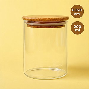Pote de Vidro Hermético com Tampa de Bambu - 6,5x8cm - 200ml  - 1 unidade - Rizzo