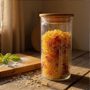 Pote de Vidro Hermético com Tampa de Bambu - 6,5x12cm - 300ml - 1 unidade - Rizzo