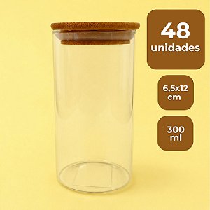 Pote de Vidro Hermético com Tampa de Bambu - 6,5x12cm - 300ml - 48 unidades - Rizzo