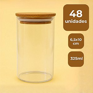 Pote de Vidro Hermético com Tampa de Bambu - 6,5x10cm - 325ml - 48 unidades - Rizzo