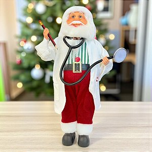 Papai Noel Decorativo Médico em Pé Médico - Vermelho, Verde e Branco - 45cm - 1 unidade - Rizzo