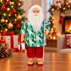 Papai Noel Decorativo em Pé Surfista - Verde e Vermelho - 45cm - 1 unidade - Rizzo
