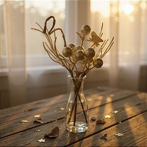 Galho Decorativo de Natal - Berry - Ouro - 21cm - 1 unidade - Cromus - Rizzo