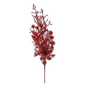 Pick Decorativo de Natal - Flores, Frutas com Glitter Vermelho - 30cm - 1 unidade - Cromus - Rizzo