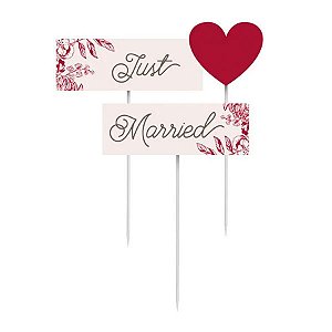 Pick Decorativo - Just Maried e Corações - 26cm - 8 unidades - Cromus - Rizzo