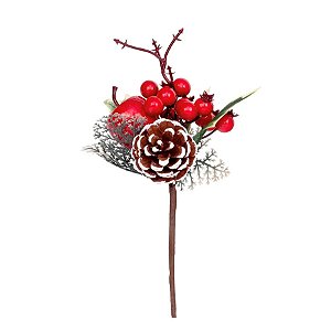 Pick Decorativo de Natal - Frutas e Pinha - 18cm - 1 unidade - Cromus - Rizzo