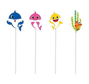 Pick Longo Decorativo Sortido - Festa Baby Shark - 08 unidades - Cromus - Rizzo Festas