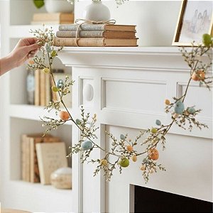 Galho Decorativo de Páscoa - Folhas e Ovinhos - 120cm - 1 unidade - Cromus - Rizzo