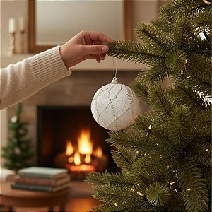 Bolas de Natal - Branco Glitter - 8cm - 3 unidades - Cromus - Rizzo