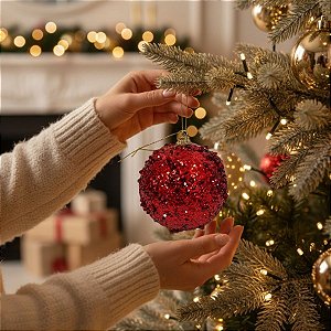 Bolas de Natal - Vermelho Glitter - 10cm - 3 unidades - Cromus - Rizzo