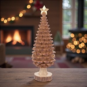 Enfeite Decorativo de Natal em Madeira - Árvore Rústica Marrom - 34,7x10,5cm - 1 unidade - Cromus - Rizzo