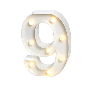 Luminoso Mini Número "9" com LED Amarelo - 16x11,5x3cm - 1 unidade - Rizzo