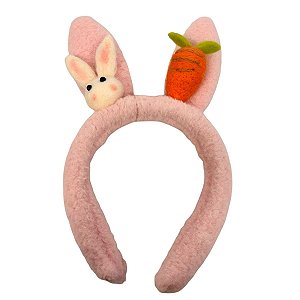 Tiara de Pelúcia Orelha de Coelho de Páscoa - Rosa - 30x20x2cm - 1 unidade - Cromus - Rizzo
