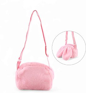 Bolsa Pelúcia Orelha de Coelho com Alça - Rosa - 16cm - 1 unidade - Cromus - Rizzo