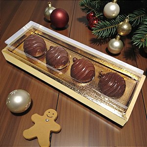 Caixa Para Bolas de Natal de Chocolate - Ouro - 4 Cavidades - 26,3x8x5cm - 5 unidades - ASSK - Rizzo