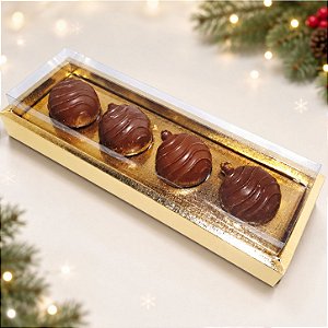 Caixa Para Bolas de Natal de Chocolate - Ouro - 4 Cavidades - 26,3x8x5cm - 5 unidades - ASSK - Rizzo