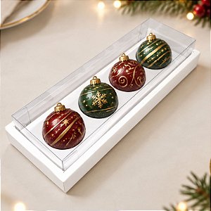 Caixa Para Bolas de Natal de Chocolate - Branco - 4 Cavidades - 26,3x8x5cm - 5 unidades - ASSK - Rizzo
