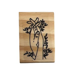 Carimbo de Madeira Artesanal - Mãos e Flores - Cod.RL-136 P - 1 unidade - Rizzo